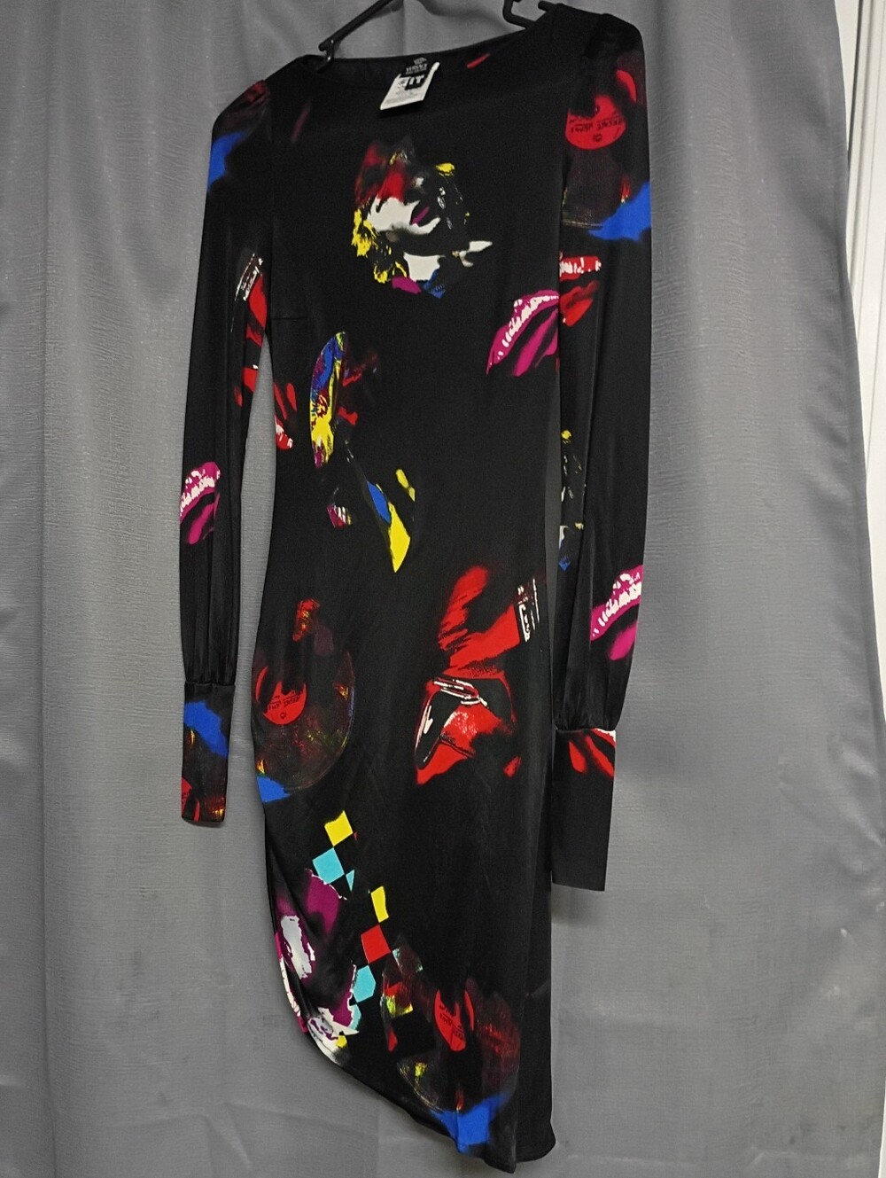 ❤️VERSACE JEANS COUTURE WARHAL OP ART Marilyn Monroe Record Mod Dress Lips Sz 38